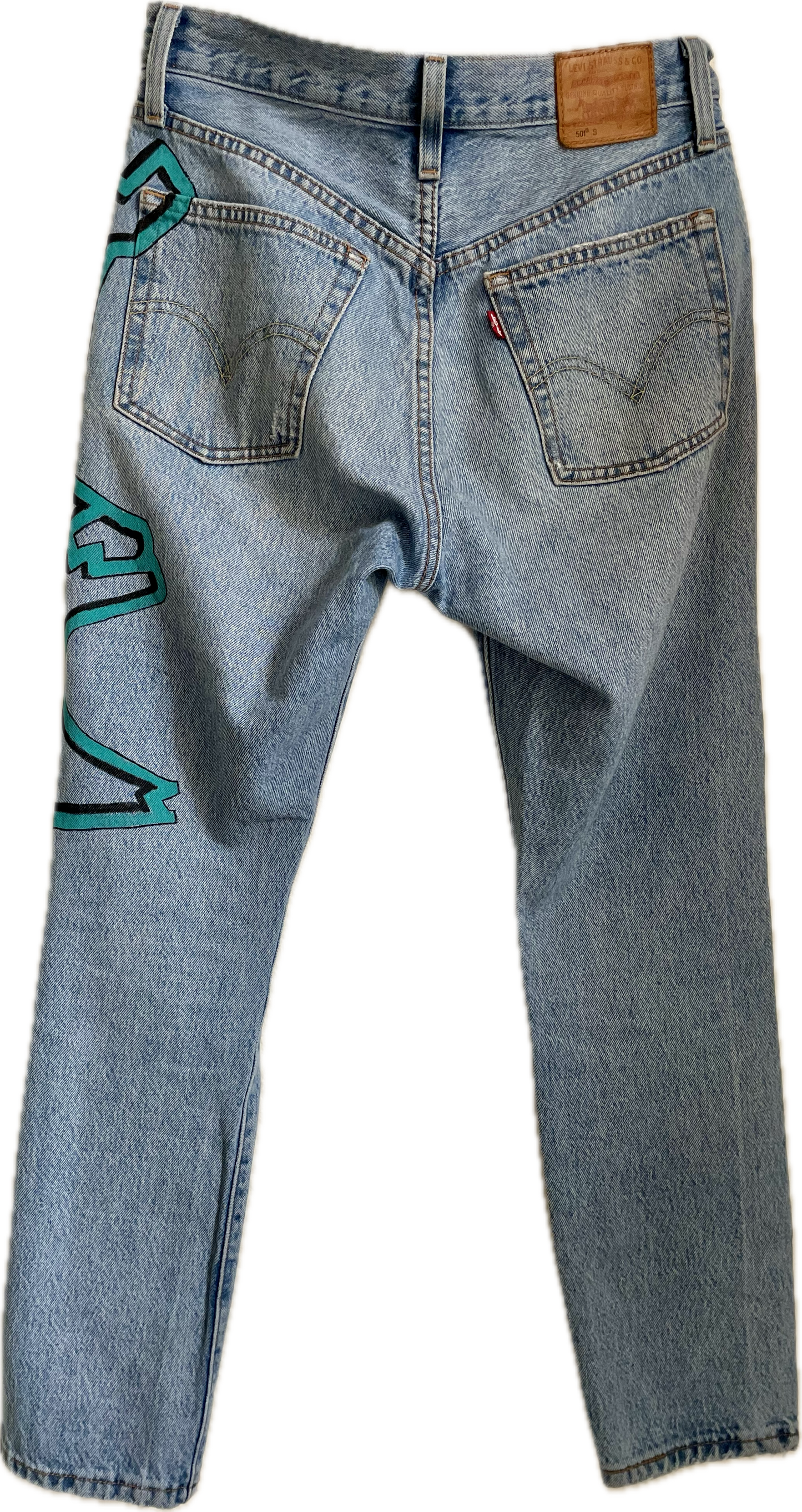 Hand-painted Kinetogram Jeans - Kitsap Transit Bus 390 - Bainbridge Island to Poulsbo, WA