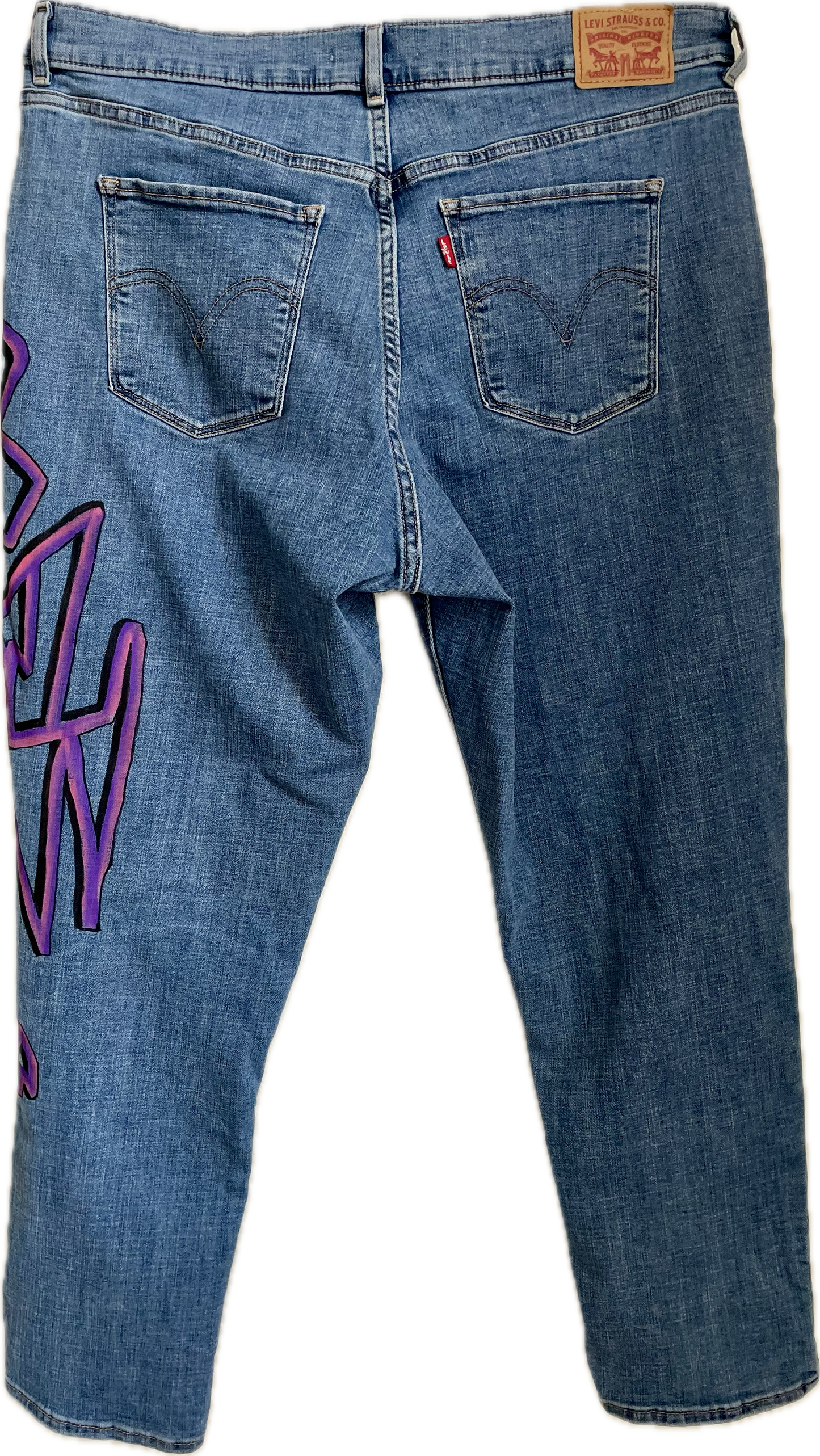 Hand-painted Kinetogram Jeans - Kitsap Transit Bus 390 - Bainbridge Island to Poulsbo, WA