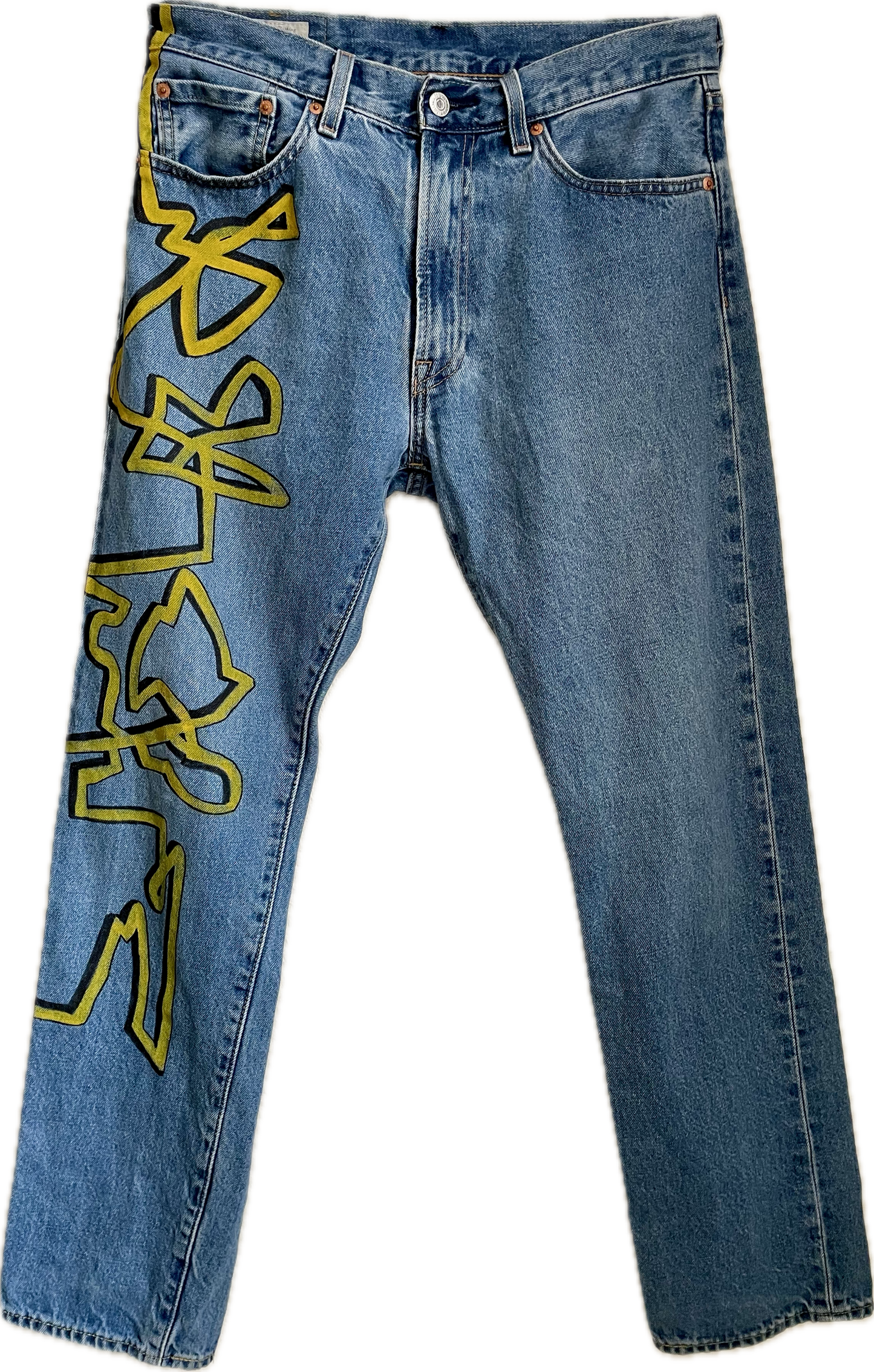 Hand-painted Kinetogram Jeans - Kitsap Transit Bus 390 - Bainbridge Island to Poulsbo, WA