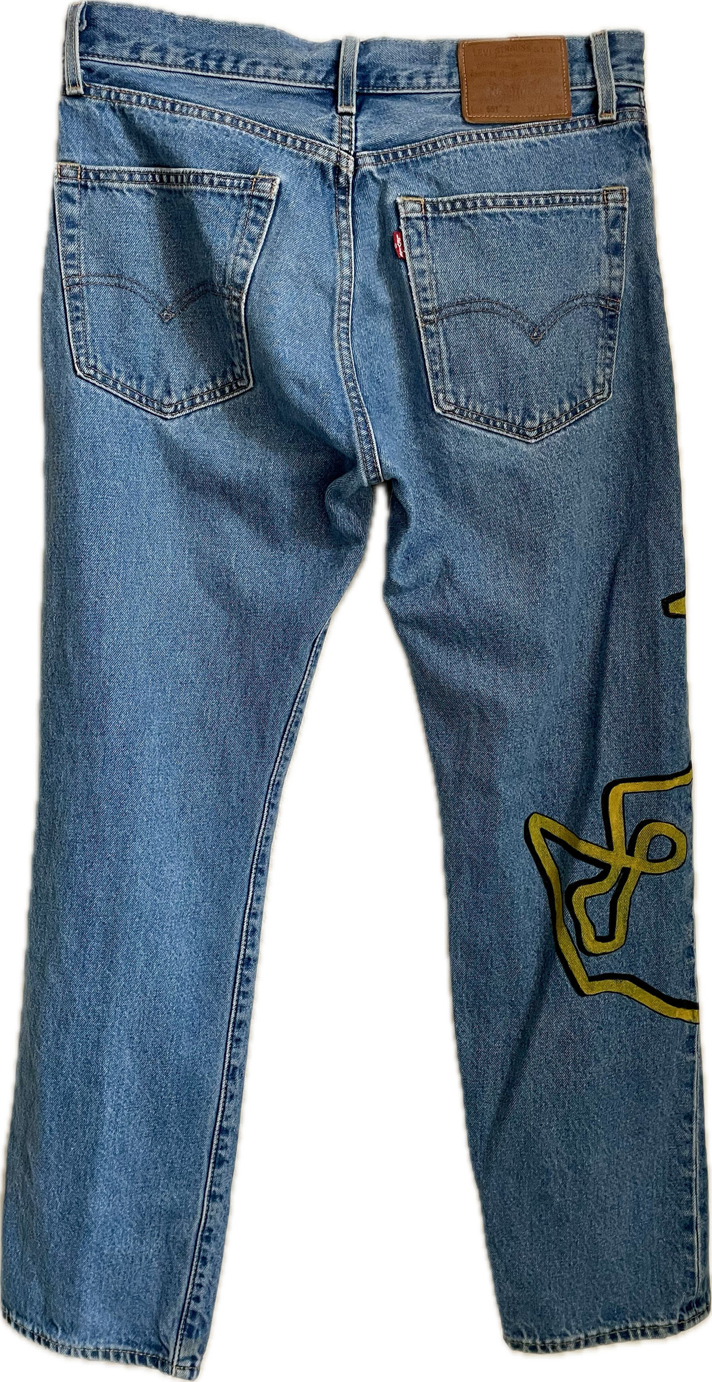 Hand-painted Kinetogram Jeans - Kitsap Transit Bus 390 - Bainbridge Island to Poulsbo, WA