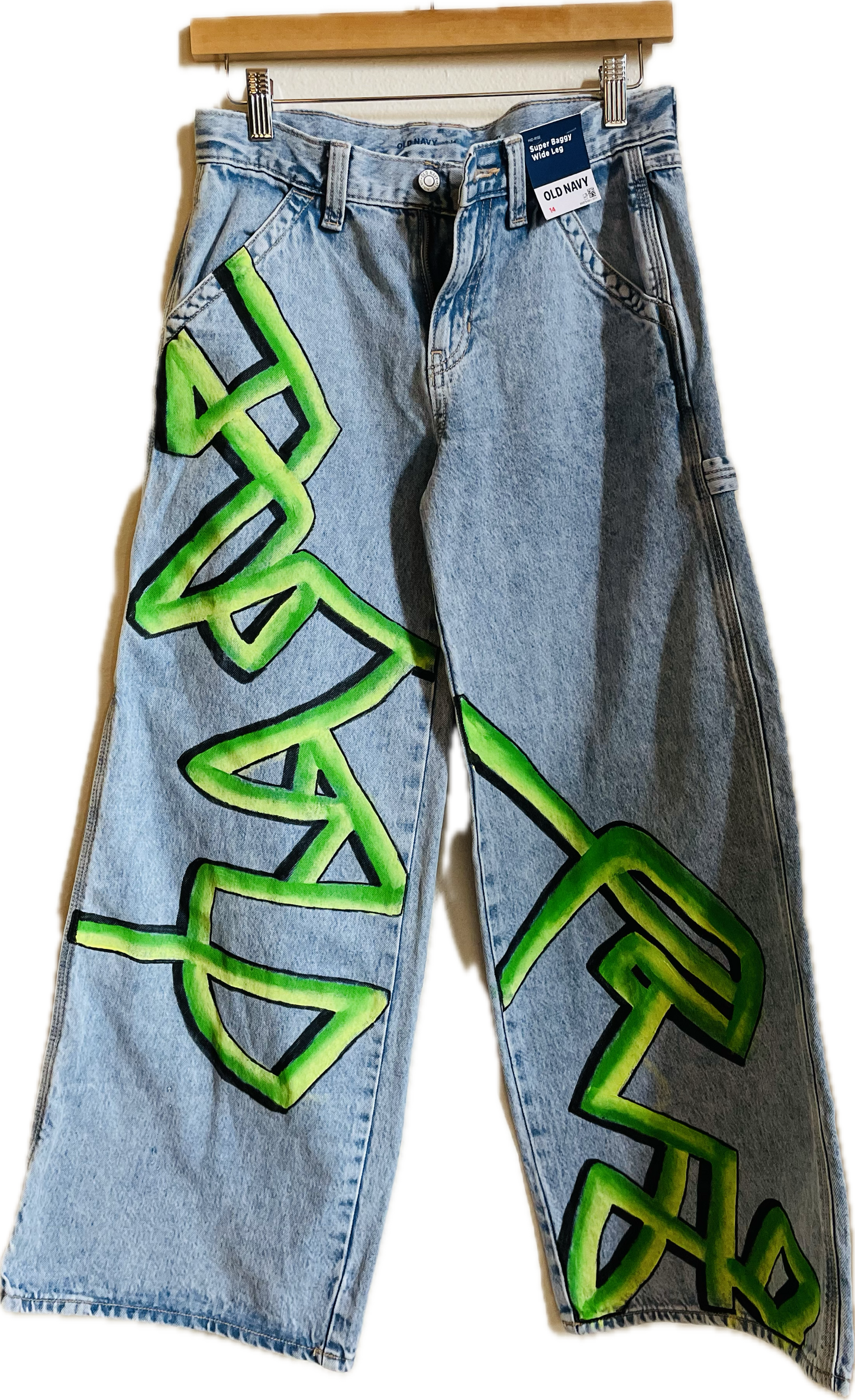 Hand-painted Kinetogram Jeans - GLOW-IN-THE-DARK - Stevens Pass to Monroe, WA