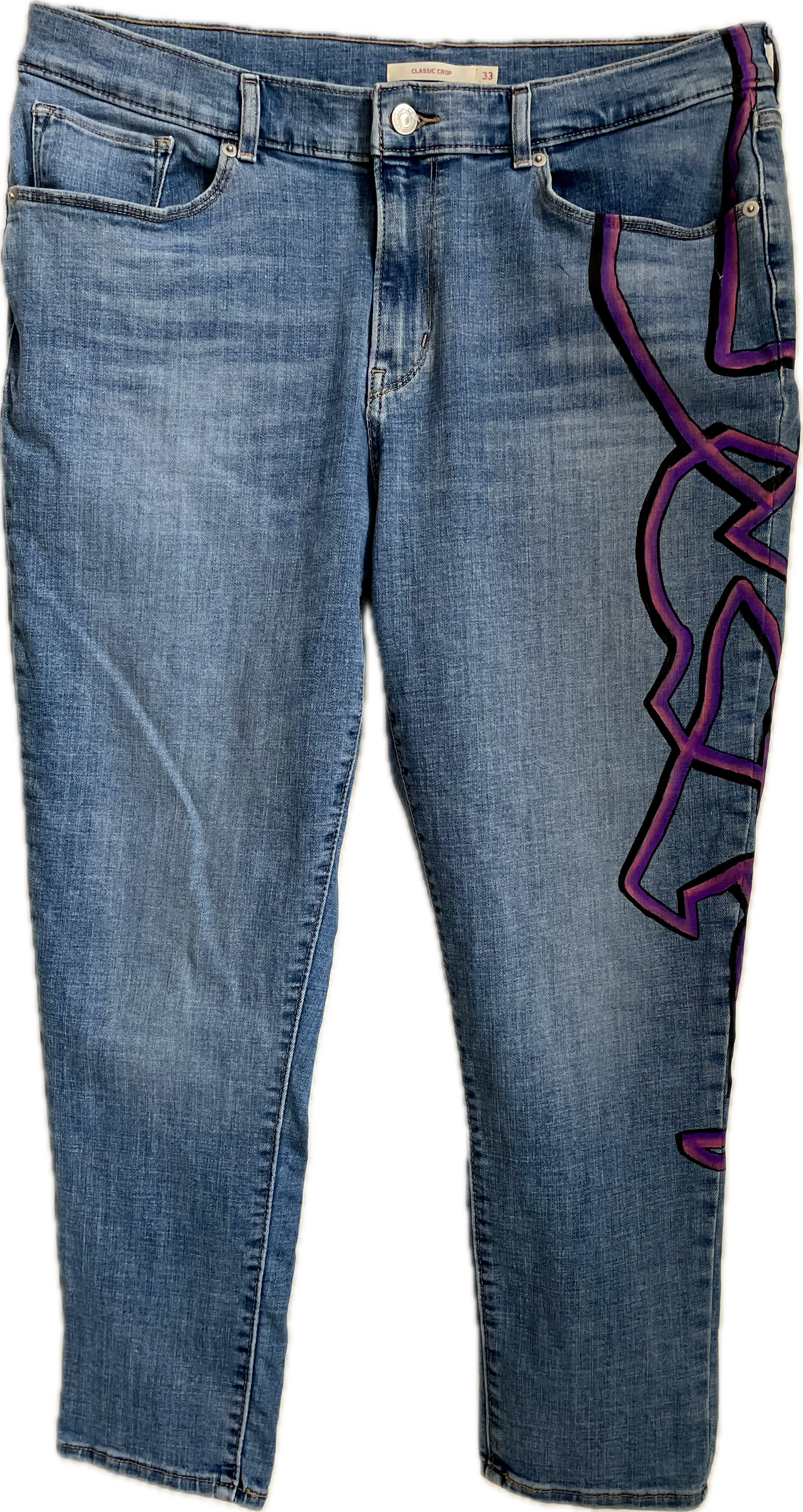 Hand-painted Kinetogram Jeans - Kitsap Transit Bus 390 - Bainbridge Island to Poulsbo, WA