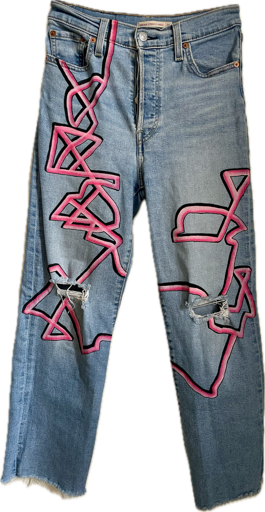 Hand-painted Kinetogram Jeans - Kitsap Transit Bus 390 - Bainbridge Island to Poulsbo, WA