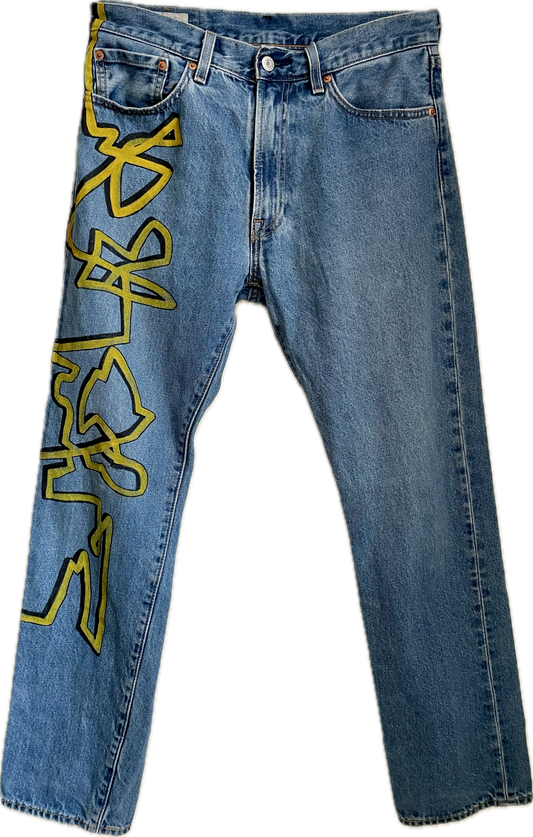 Hand-painted Kinetogram Jeans - Kitsap Transit Bus 390 - Bainbridge Island to Poulsbo, WA