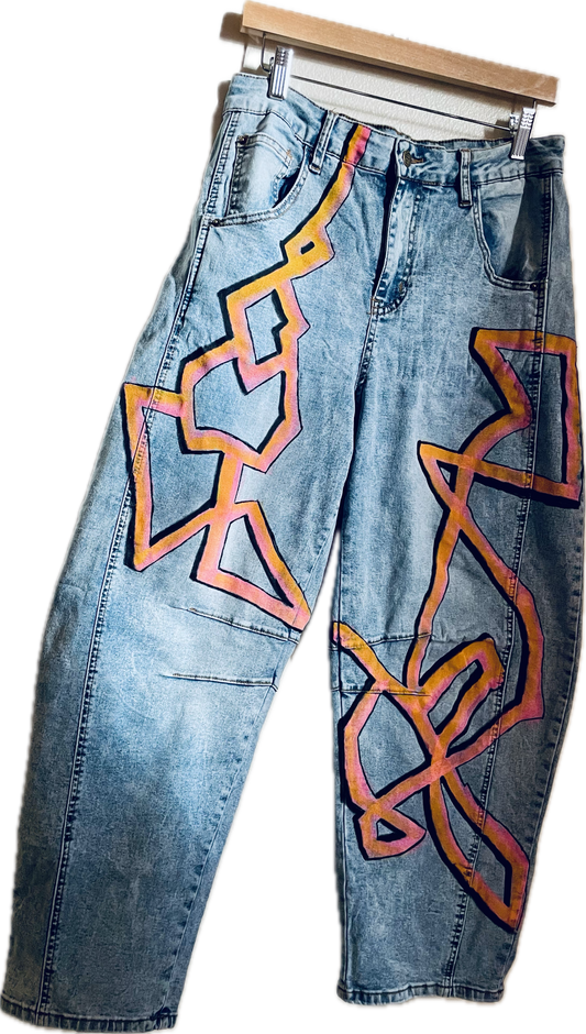 Hand-painted Kinetogram Jeans - Kitsap Transit Bus 390 - Bainbridge Island to Poulsbo, WA