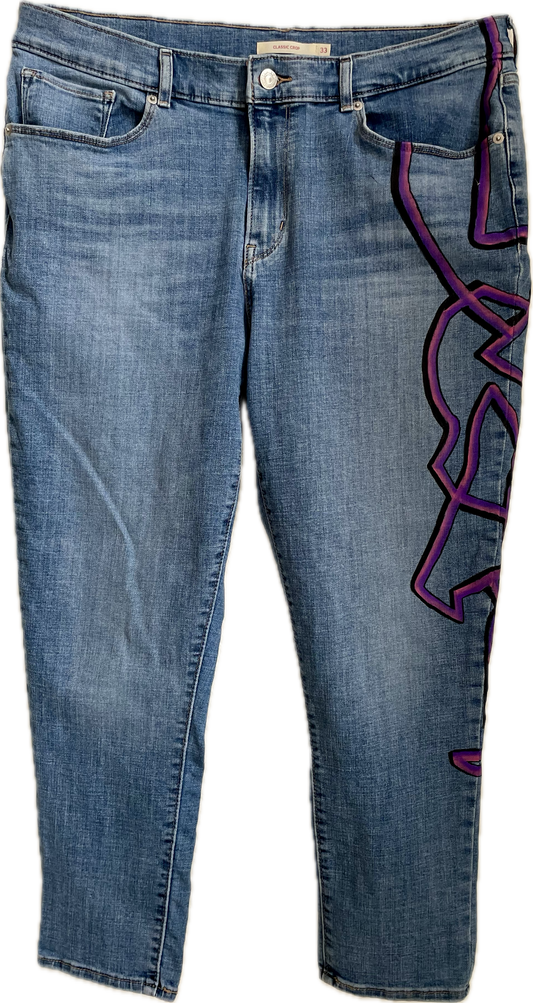 Hand-painted Kinetogram Jeans - Kitsap Transit Bus 390 - Bainbridge Island to Poulsbo, WA